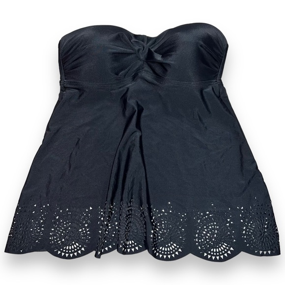 Merona Women's Black Mesh Lace Tankini Side Bone Ruche with Padding Size Small - Picture 2 of 9